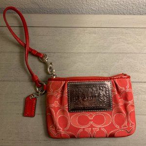 Coach Poppy Signature Canvas Wristlet in Red Ruby